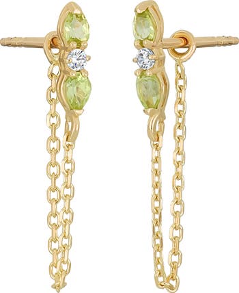 14K Yellow Gold Color Semiprecious Stone & Diamond Chain Drop Earrings