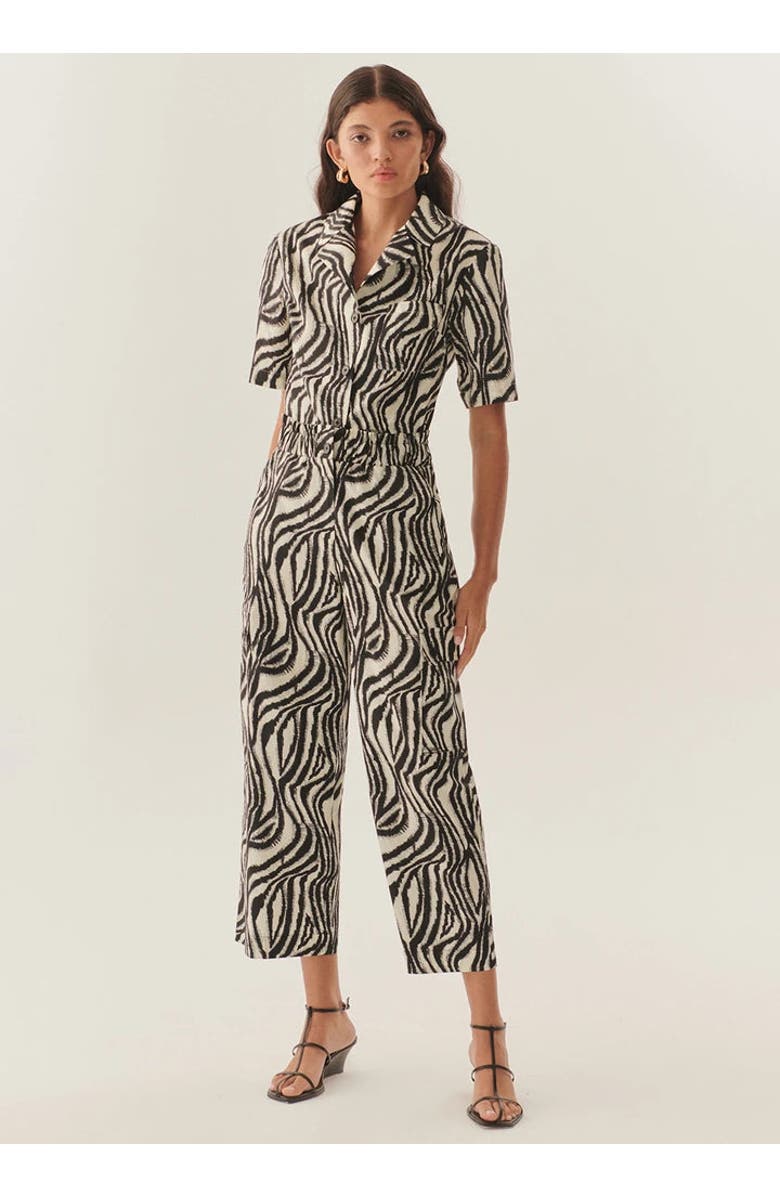 Exquise Marley Zebra Print Elastic Waist Cotton Pants, Main, color, Black-Bone