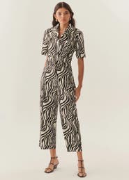 Exquise Marley Zebra Print Elastic Waist Cotton Pants