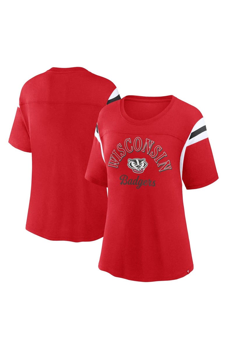 FANATICS Women's Fanatics Branded Red Wisconsin Badgers Tailgate Striped T-Shirt, Main, color, 
