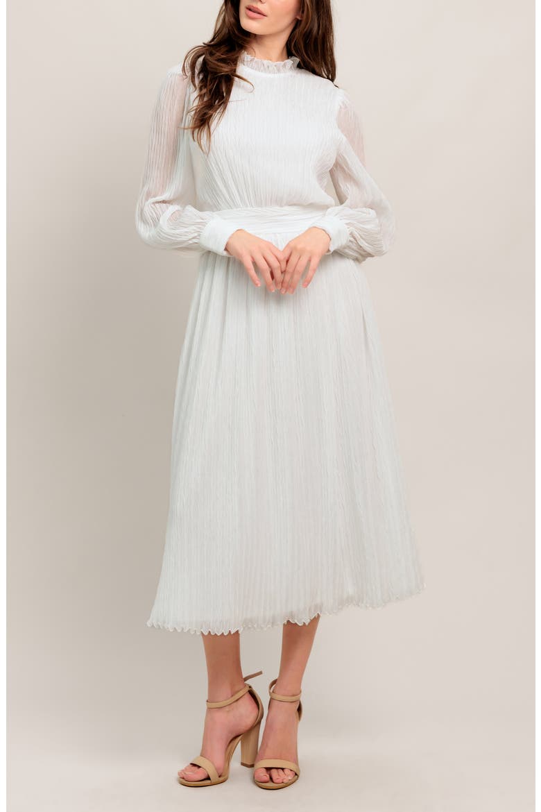 Long Sleeve Textured Chiffon Midi Dress, Alternate, color, WHITE