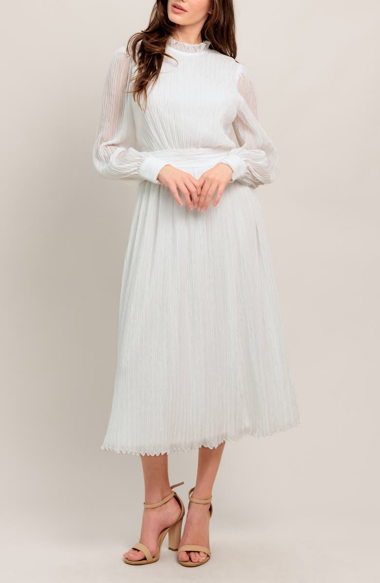 FLYING TOMATO Long Sleeve Textured Chiffon Midi Dress, Alternate, color, White