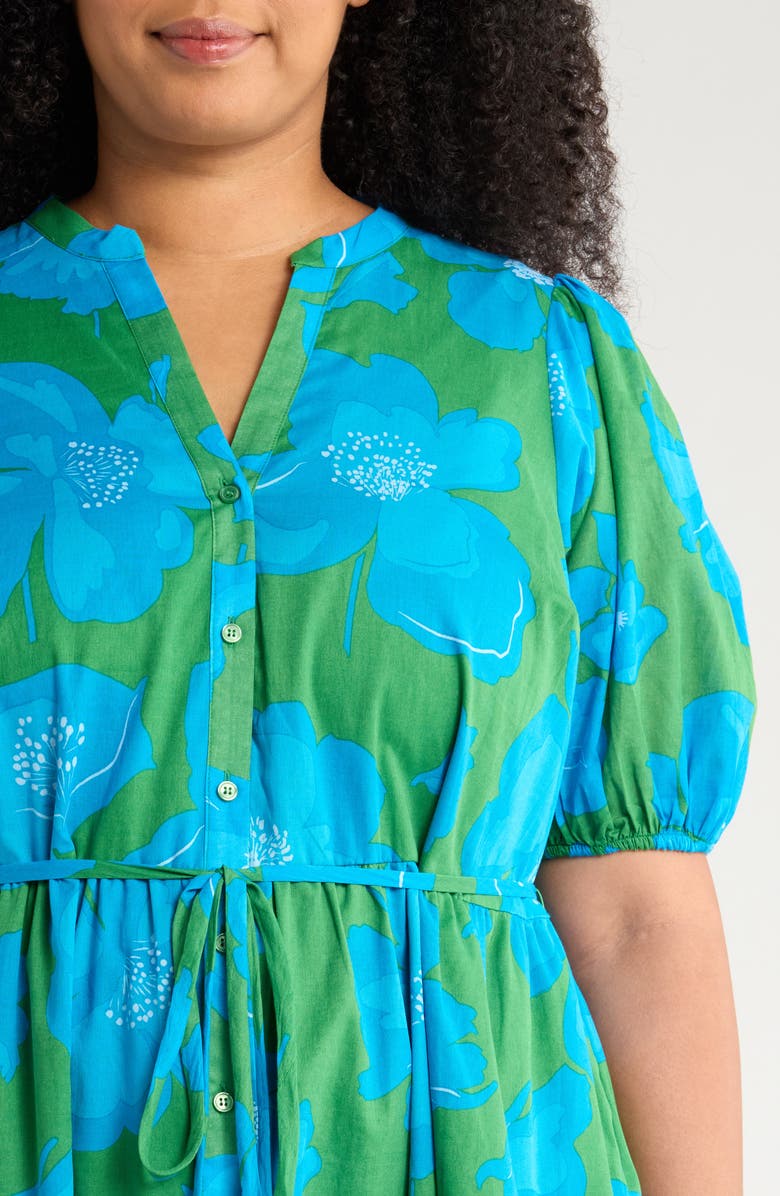 SUGARLIPS Rori Floral Beth Tiered Cotton Midi Dress, Alternate, color, Green/ Blue/ Multi