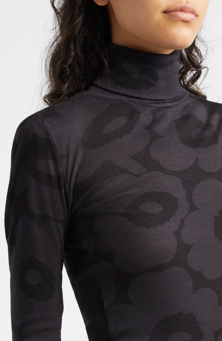Marimekko Vilina Unikko Wool Rib Turtleneck, Alternate, color, Dark Grey Black
