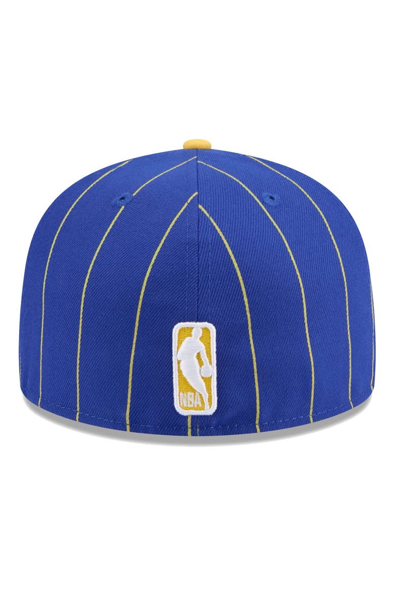 Men's New Era Royal/Gold Golden State Warriors Pinstripe Two-Tone 59FIFTY Fitted Hat, Alternate, color, Royal