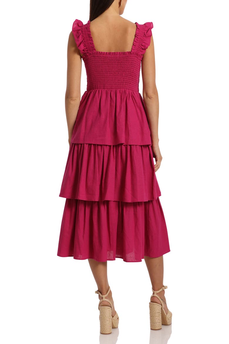 Smocked Tiered Linen Blend Sundress, Alternate, color, MAGENTA