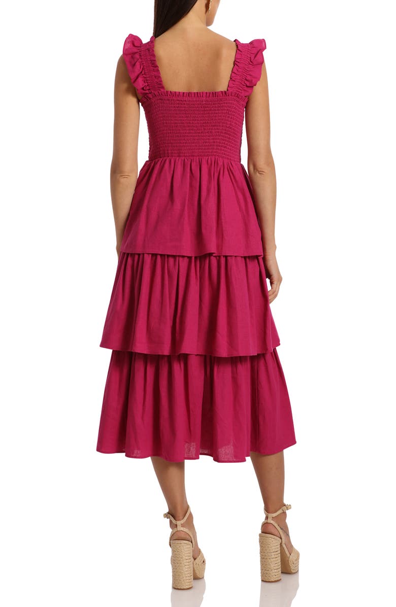 Avec Les Filles Smocked Tiered Linen Blend Sundress, Alternate, color, 