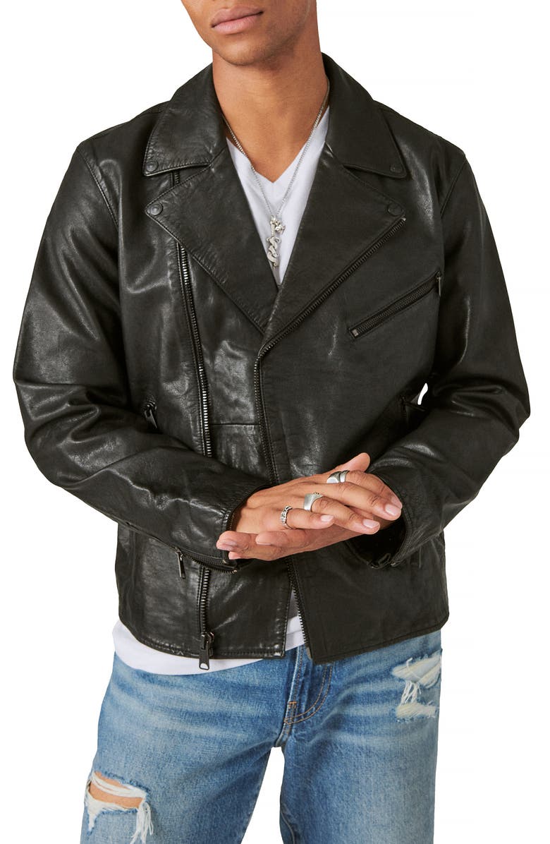 Lucky Brand Leather Moto Jacket, Main, color,