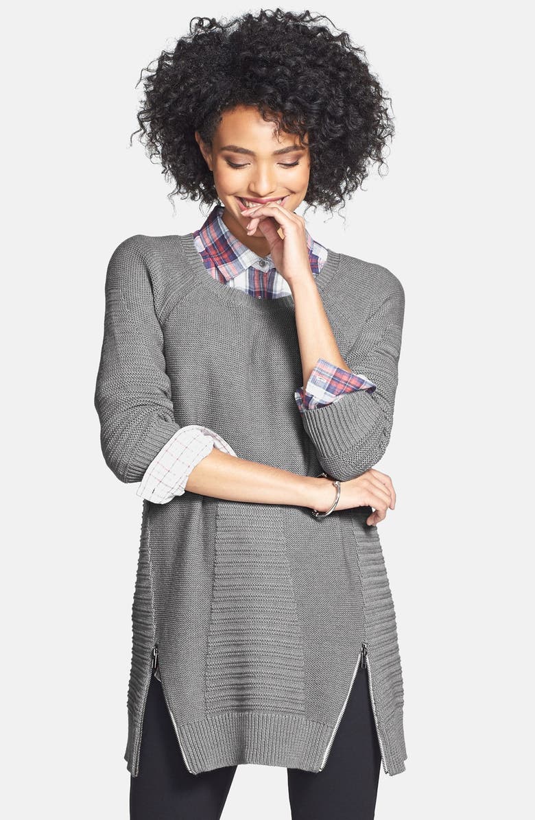 Caslon<sup>®</sup> Zip Hem Tunic Sweater, Main, color, 