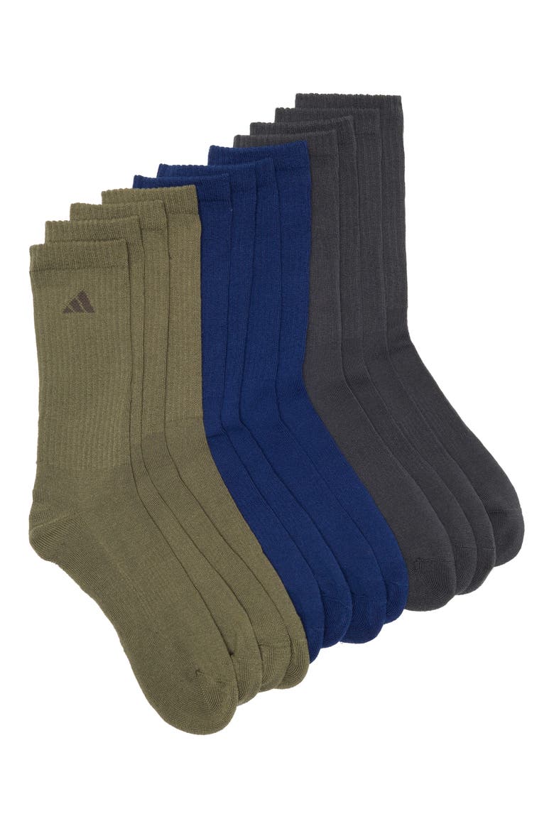 6-Pack Athletic Cushioned Crew Socks, Main, color, OLIVE GREEN/ BLUE/ GREY