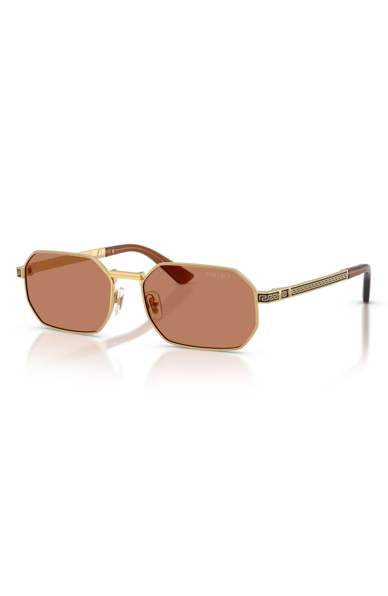 Versace 54mm Rectangular Sunglasses, Alternate, color, Gold / Brown