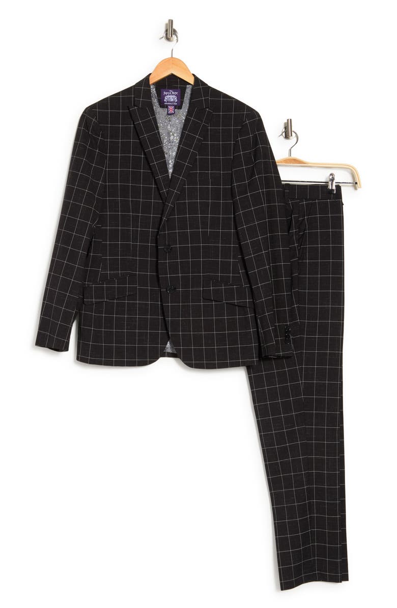SAVILE ROW CO Black Windowpane Plaid Two Button Peak Lapel Suit, Alternate, color, Black