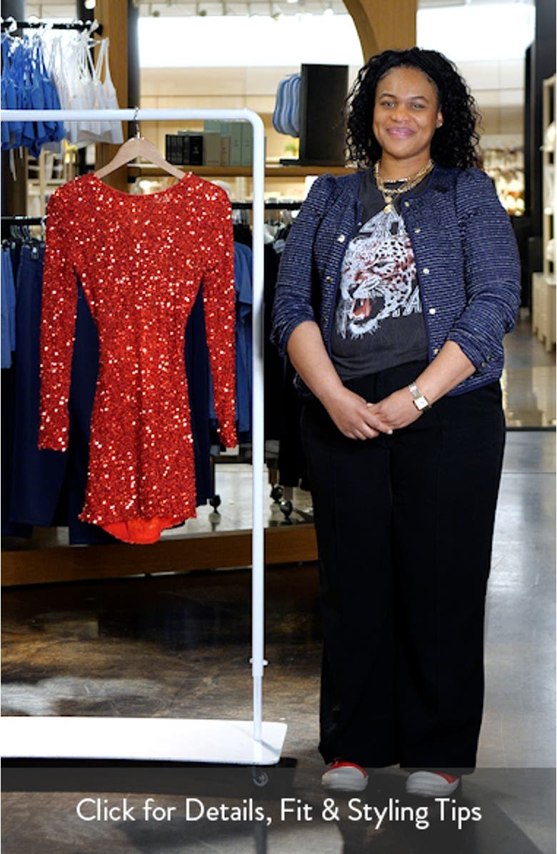 Sequin Padded Shoulder Long Sleeve Minidress, sales video thumbnail