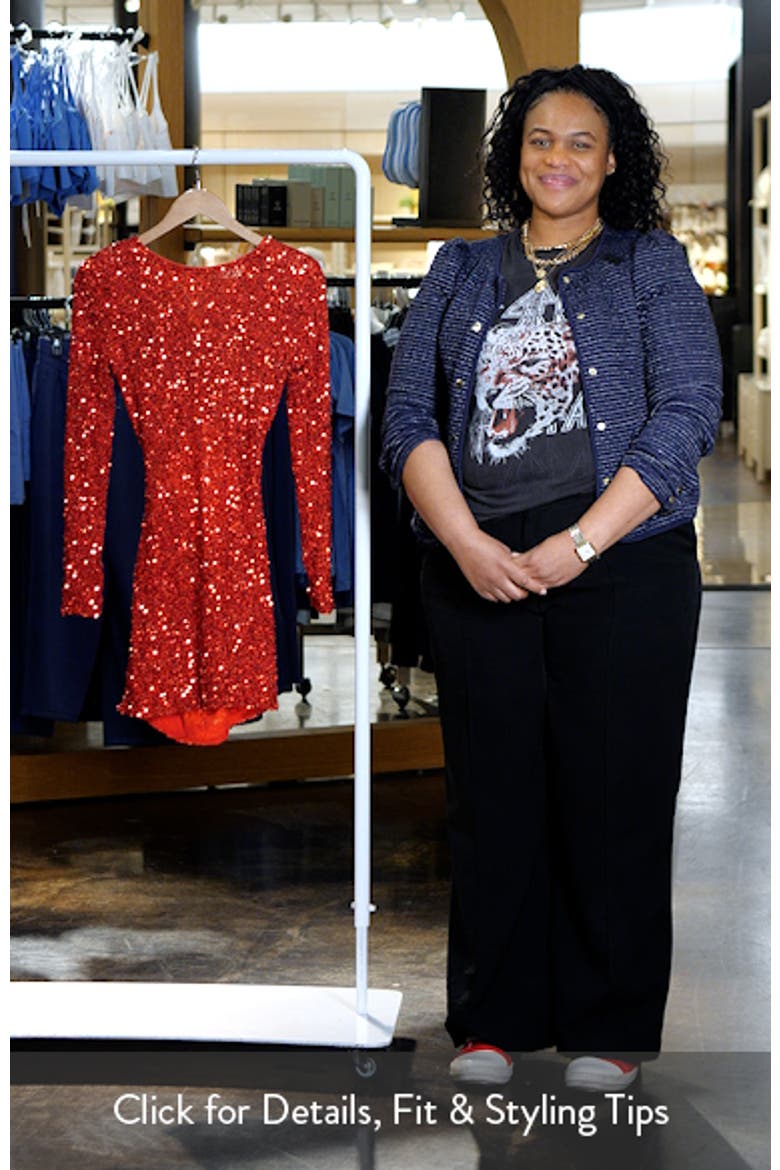 Sequin Padded Shoulder Long Sleeve Minidress video