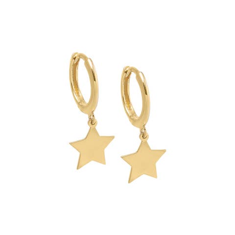 Solid Dangling Star Huggie Earring 14K