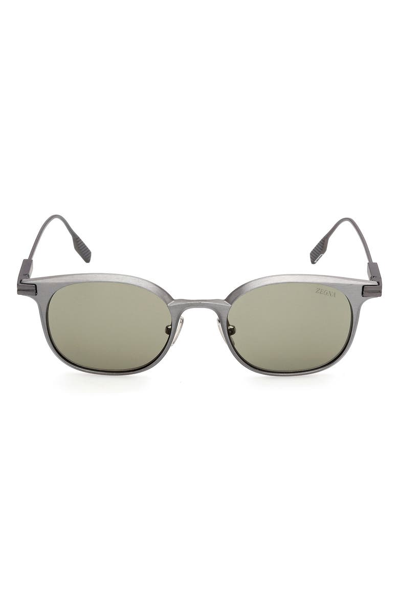 ZEGNA 50mm Round Sunglasses, Main, color, Light Silver/ Gunmetal / Green