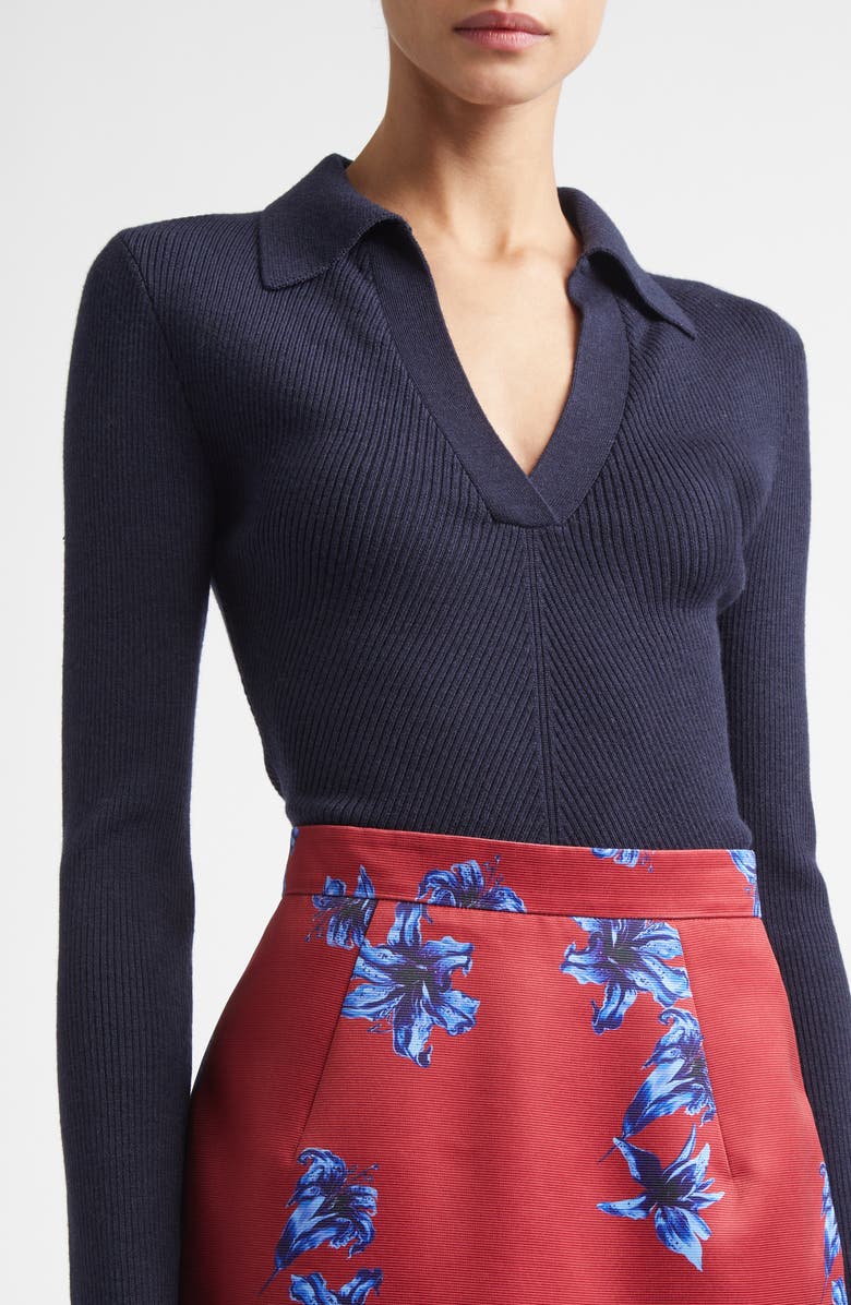 Emilia Wickstead Austin Wool Rib Polo Sweater, Alternate, color, Dark Navy