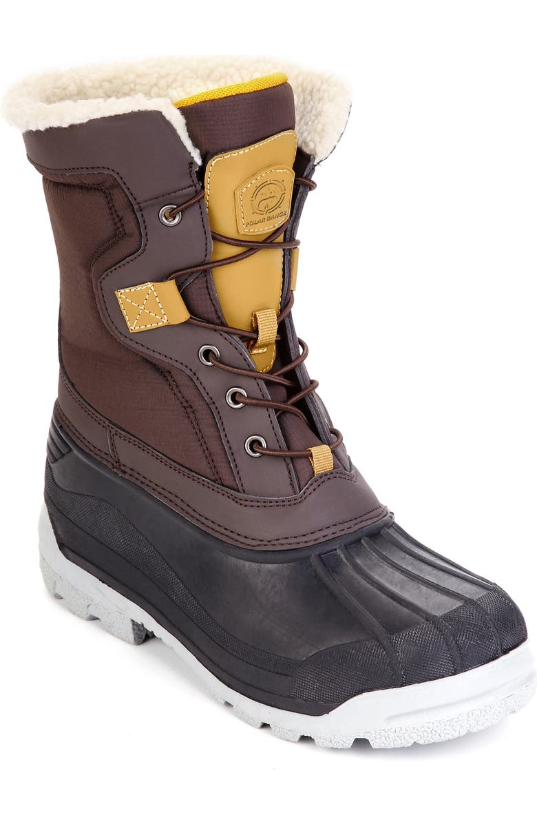 POLAR RANGE Arctic Waterproof Faux-Fur Lined Duck Toe Snow Boot, Main, color, Brown