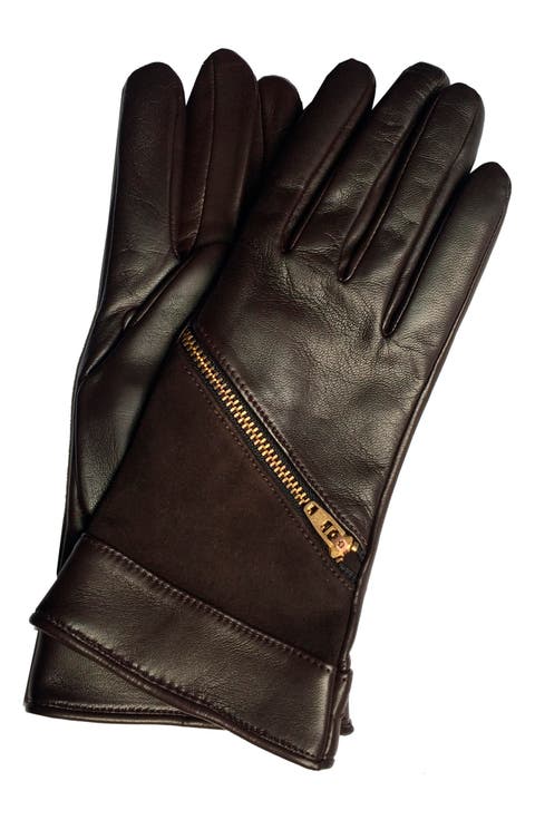Jacqueline 2 Back Zip Leather & Suede Gloves