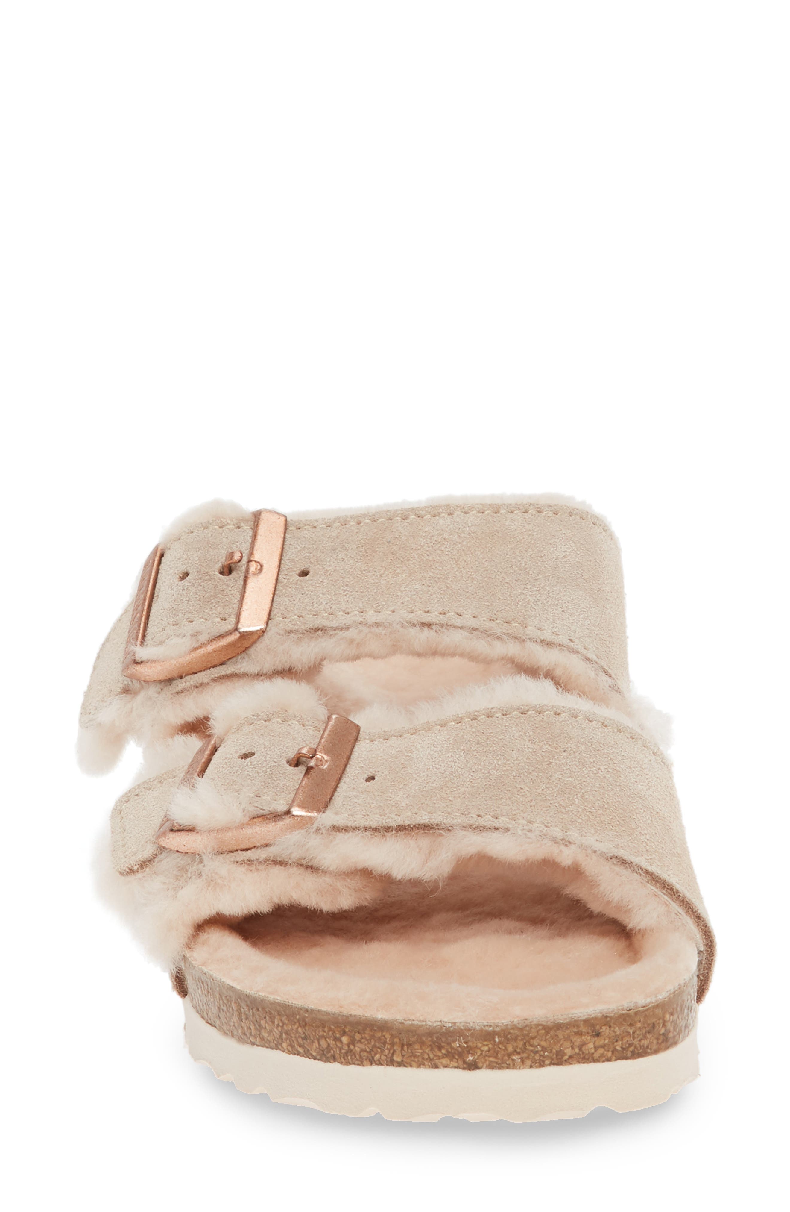 Arizona Genuine Shearling Slide Sandal, Alternate, color, NUDE SUEDE/ SHEARLING