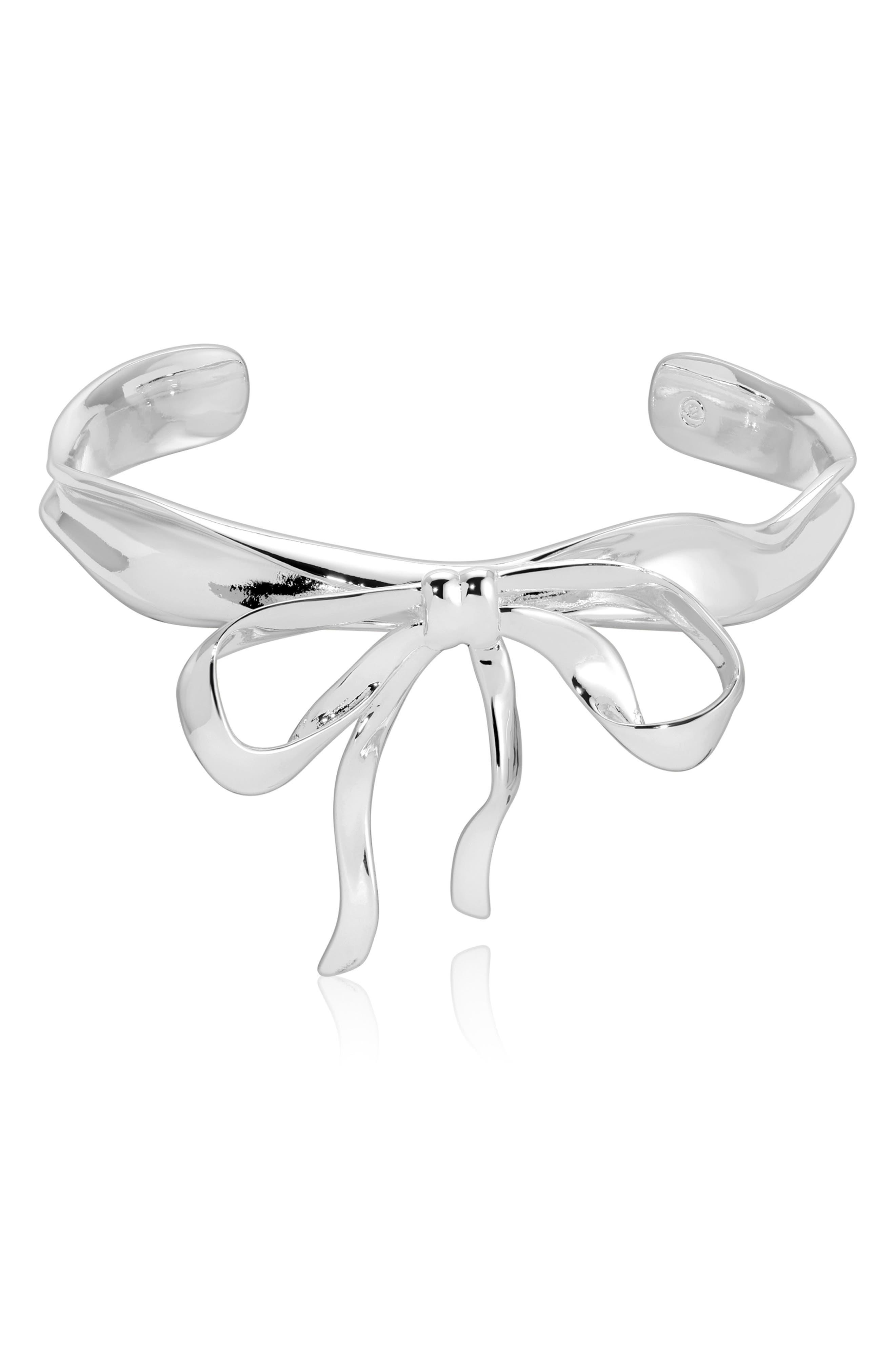 Ettika Bow Organic Cuff Bracelet in Silver 