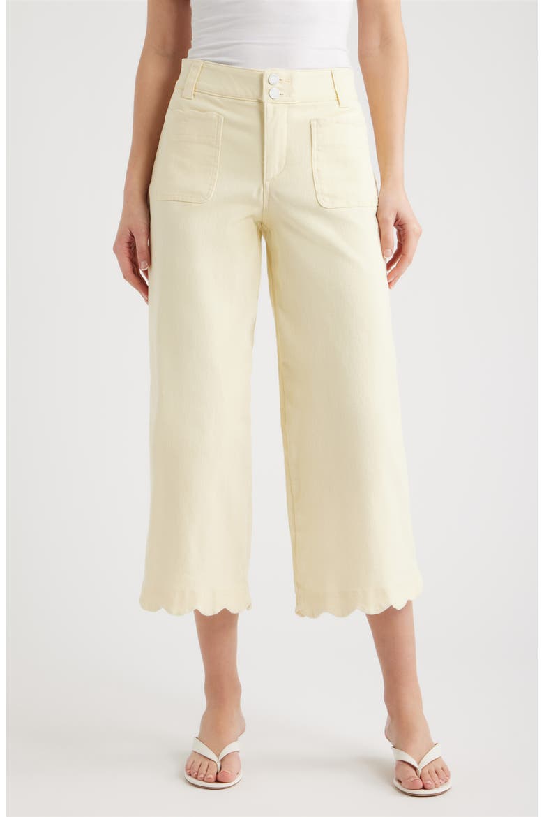 Scallop Patch Pocket High Waist Crop Wide Leg Twill Pants, Main, color, LEMON LUSH