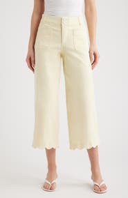 Wit & Wisdom Scallop Patch Pocket High Waist Crop Wide Leg Twill Pants