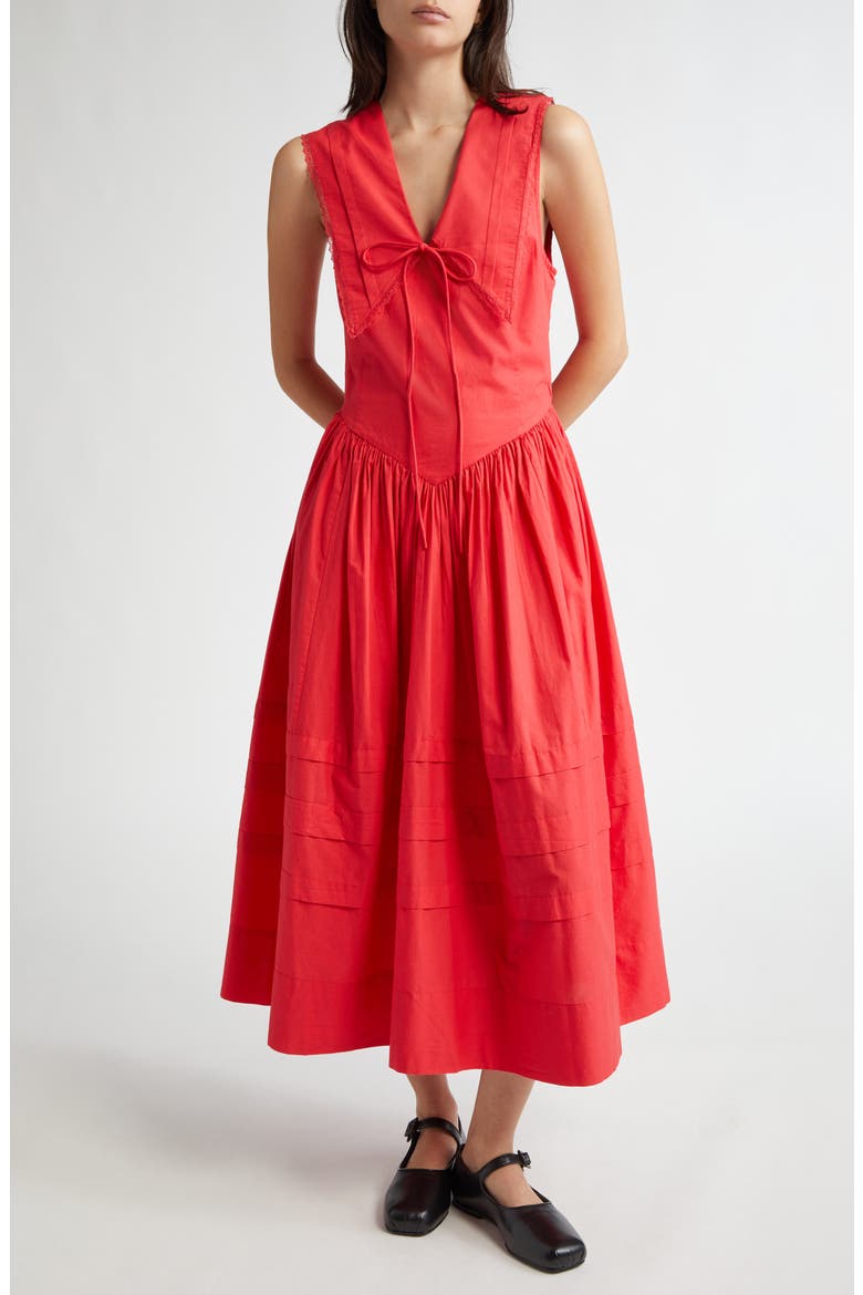 Opa Cotton Poplin Midi Dress, Main, color, RED