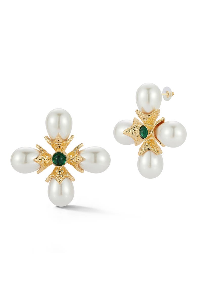 Faux Pearl Statement Drop Earrings, Main, color, GOLD