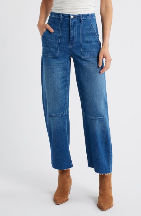 Utility Raw Hem Crop Barrel Jeans