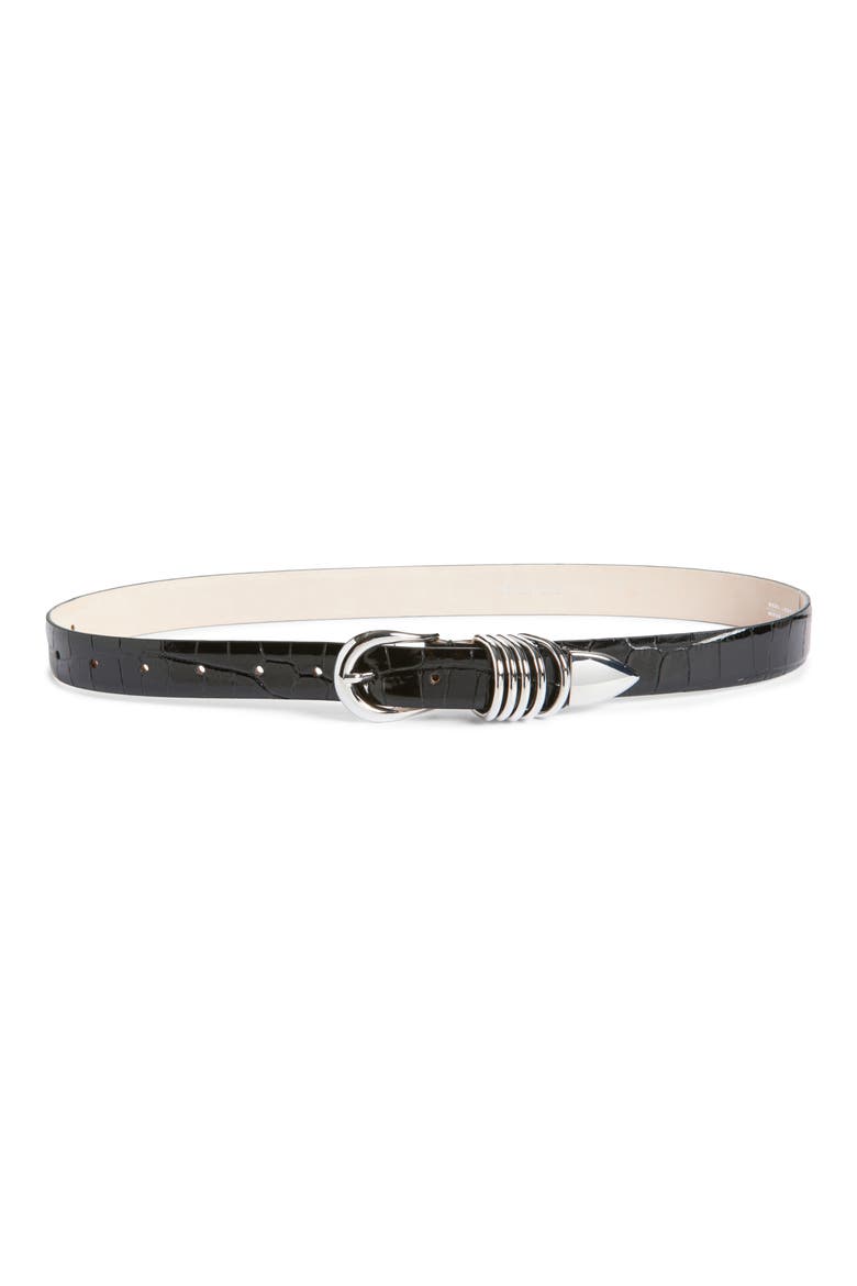 Hollyhock Croc Embossed Patent Leather Belt, Main, color, BLACK CROCO/ SILVER