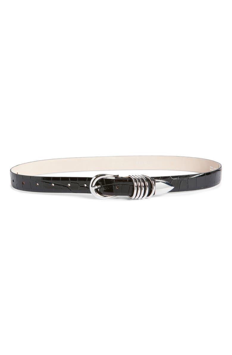 Déhanche Hollyhock Croc Embossed Patent Leather Belt, Main, color, Black Croco/ Silver