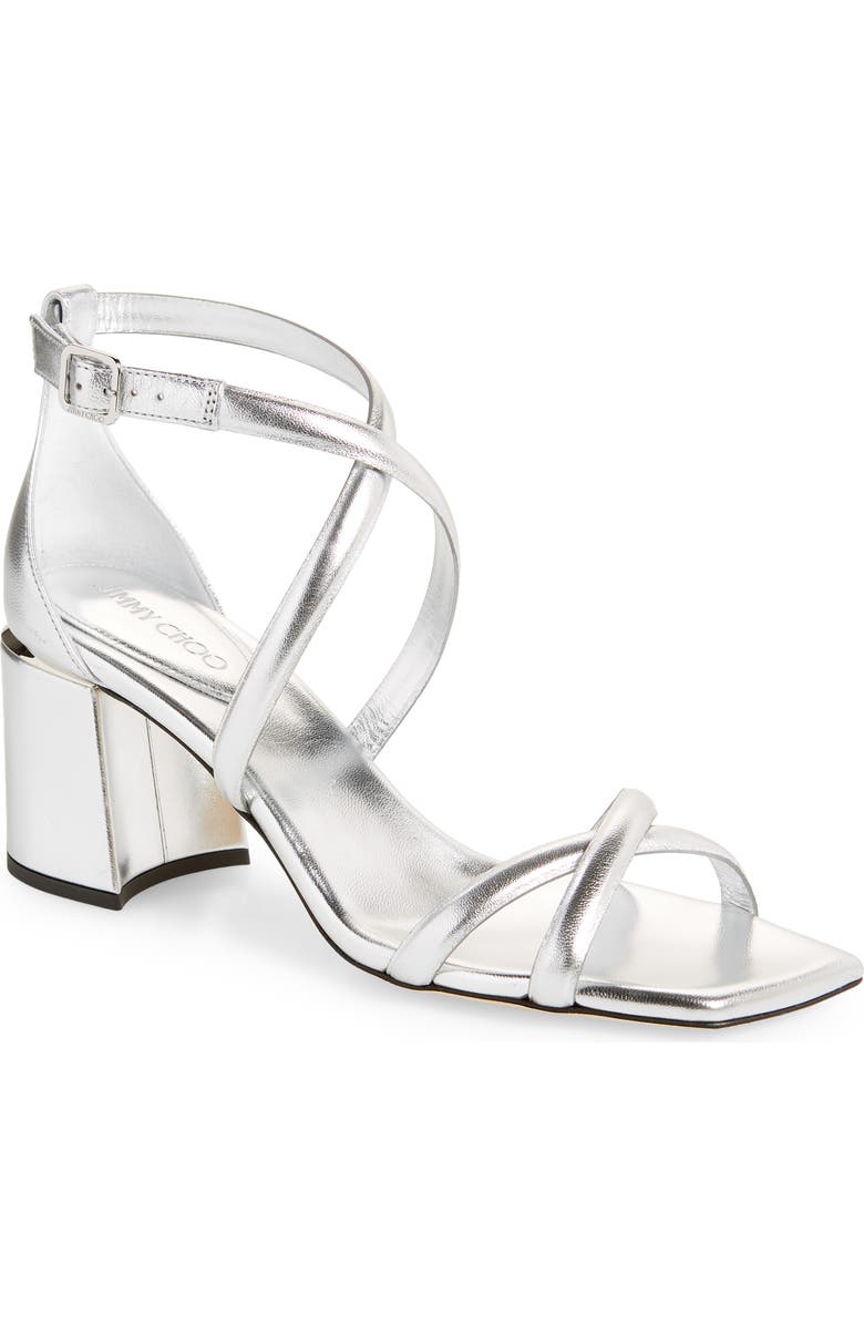 Jimmy Choo Rheea Metallic Block Heel Sandal, Main, color,