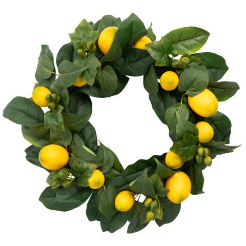 Lemon and Foliage Artificial Wreath, Yellow 22-Inch