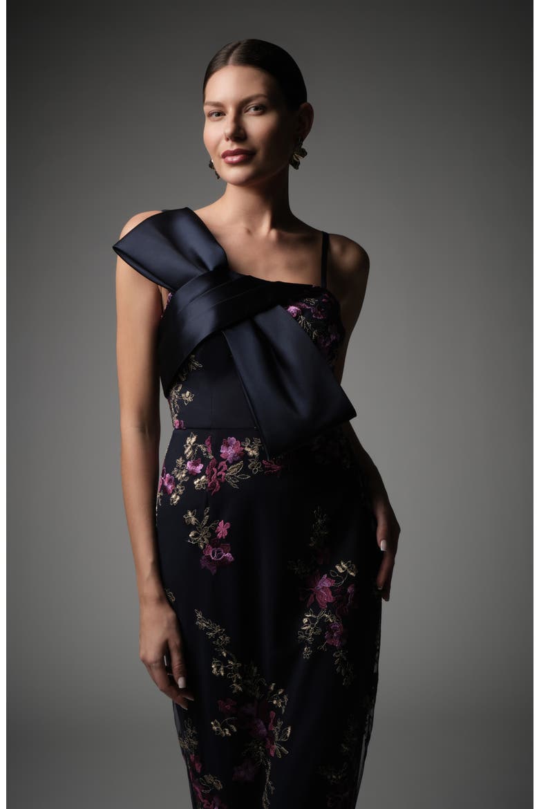 Piper Bow Embroidered Evening Gown, Alternate, color, MAGENTA/ NAVY