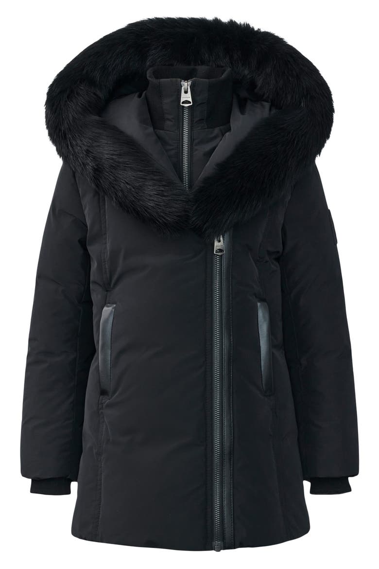 Kids' Leelee Faux Fur Trim Parka with Genuine Leather Trim, Main, color, BLACK