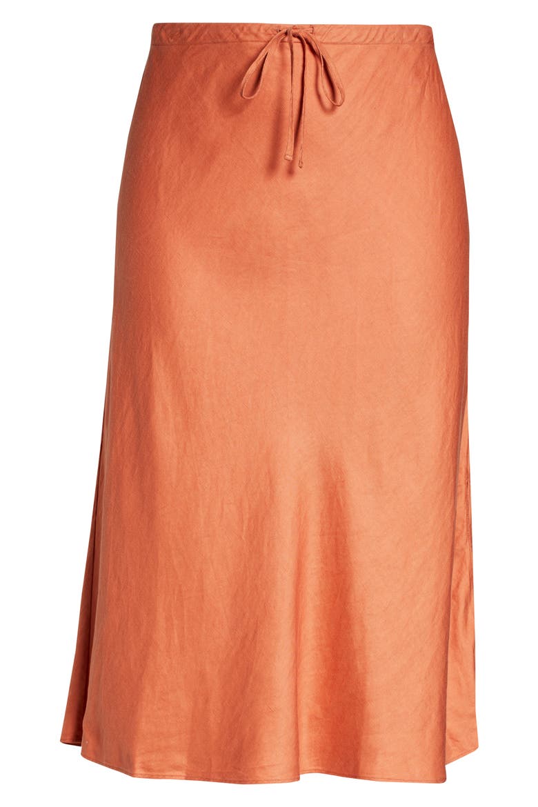 Linen Blend Drawstring Midi Skirt, Alternate, color, AFTERGLOW RED