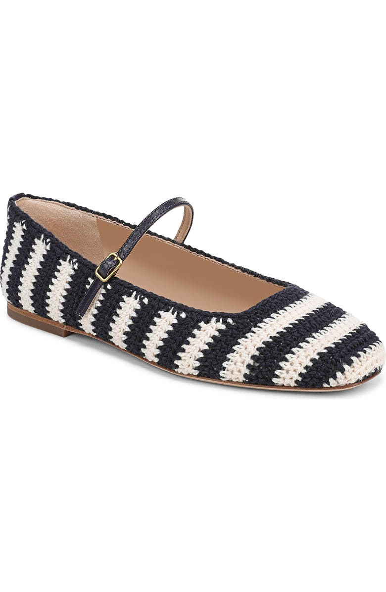 Veronica Beard Ellie Crochet Flat, Main, color, Navy/ Ecru