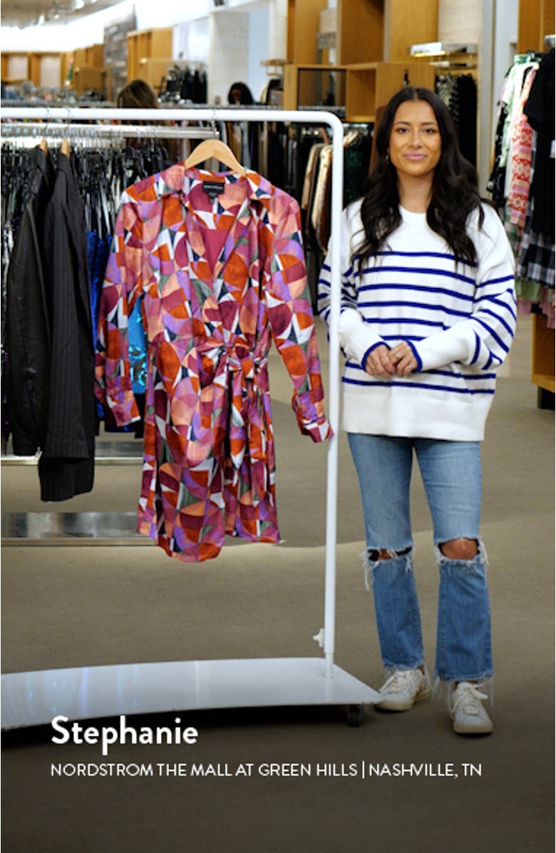 Geo Print Long Sleeve Wrap Shirtdress, sales video thumbnail