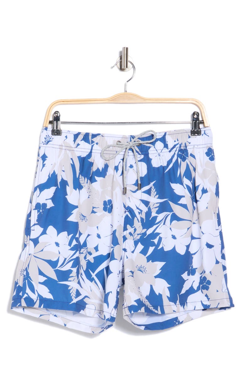 Vintage Summer Poolside Stretch Volley Swim Trunks, Alternate, color, Navy