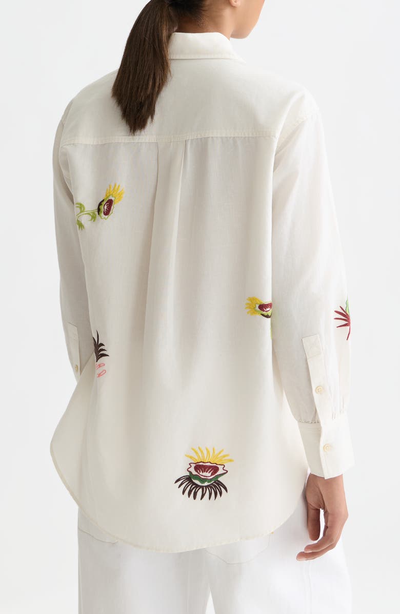 Scotch & Soda Embroidered Cotton & Linen Button-Up Shirt, Alternate, color, Eggnog