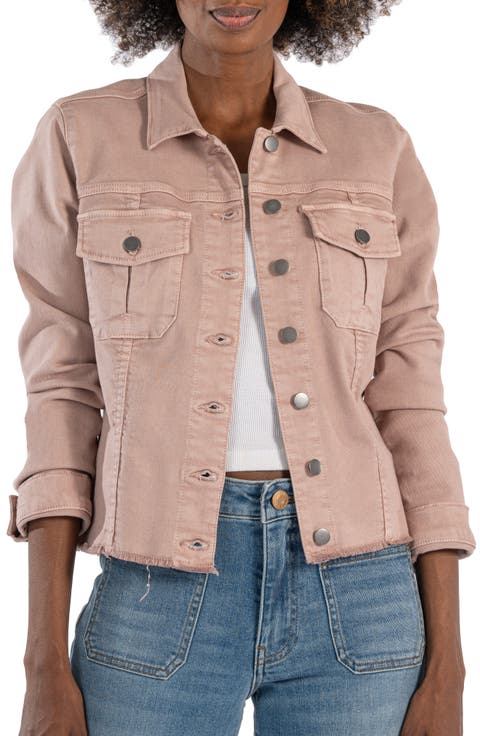 Kara Fray Hem Cotton Blend Trucker Jacket