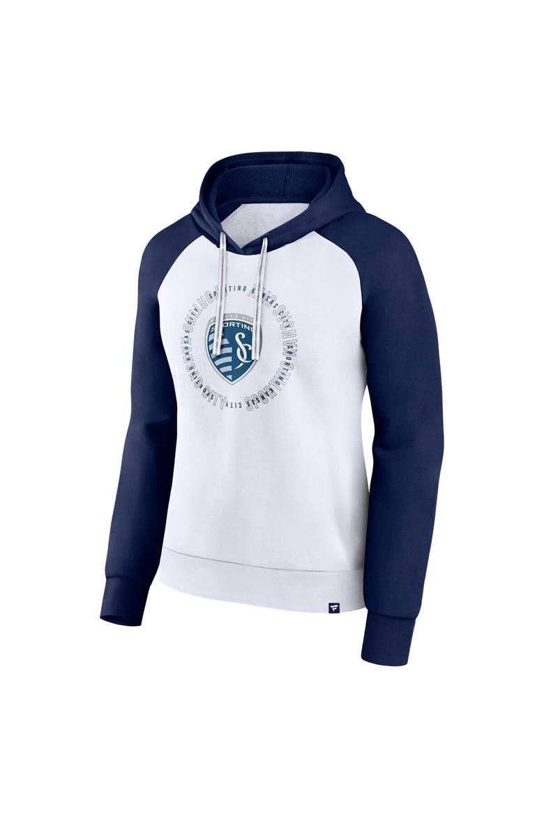Women's Fanatics Branded White/Navy Sporting Kansas City Instep Pullover Hoodie, Alternate, color, White