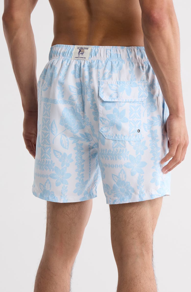 Vintage Summer Lei Border Swim Trunks, Alternate, color, White