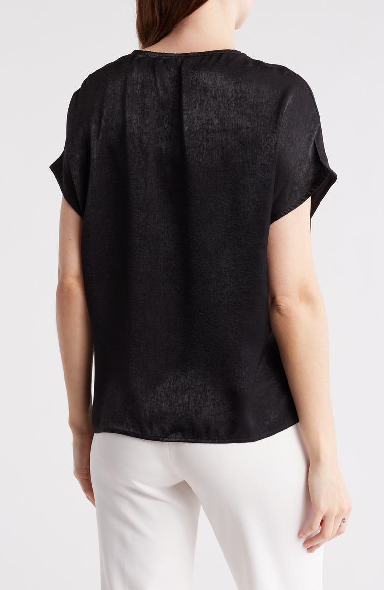 PATRIZIA LUCA Shimmer Cap Sleeve Twist Hem Top, Alternate, color, Black