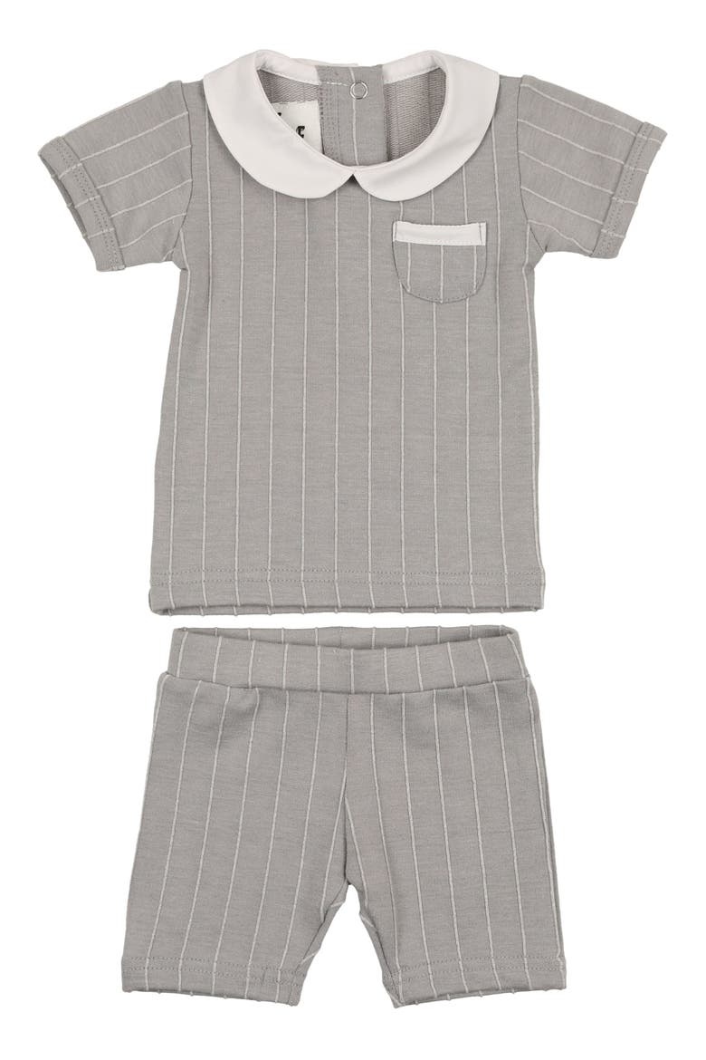 Raised Stripe Short Sleeve Top & Shorts Set, Main, color, GREY