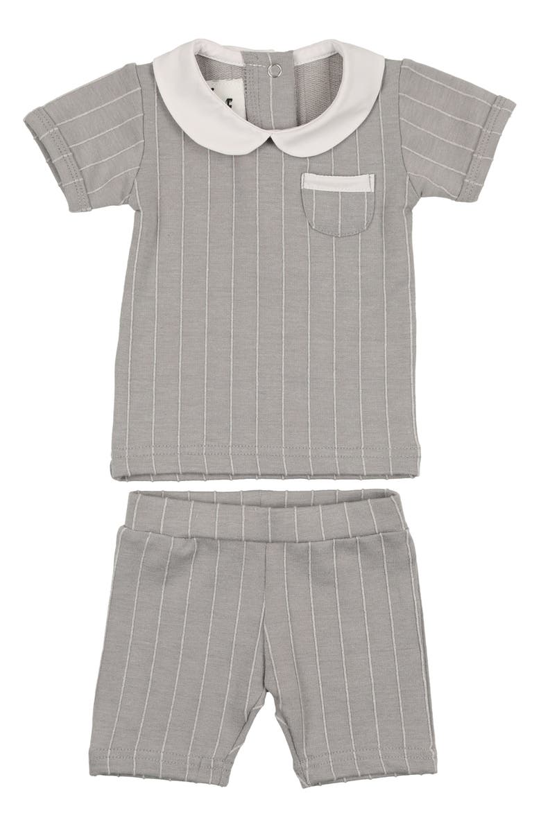 Manière Raised Stripe Short Sleeve Top & Shorts Set, Main, color, Grey