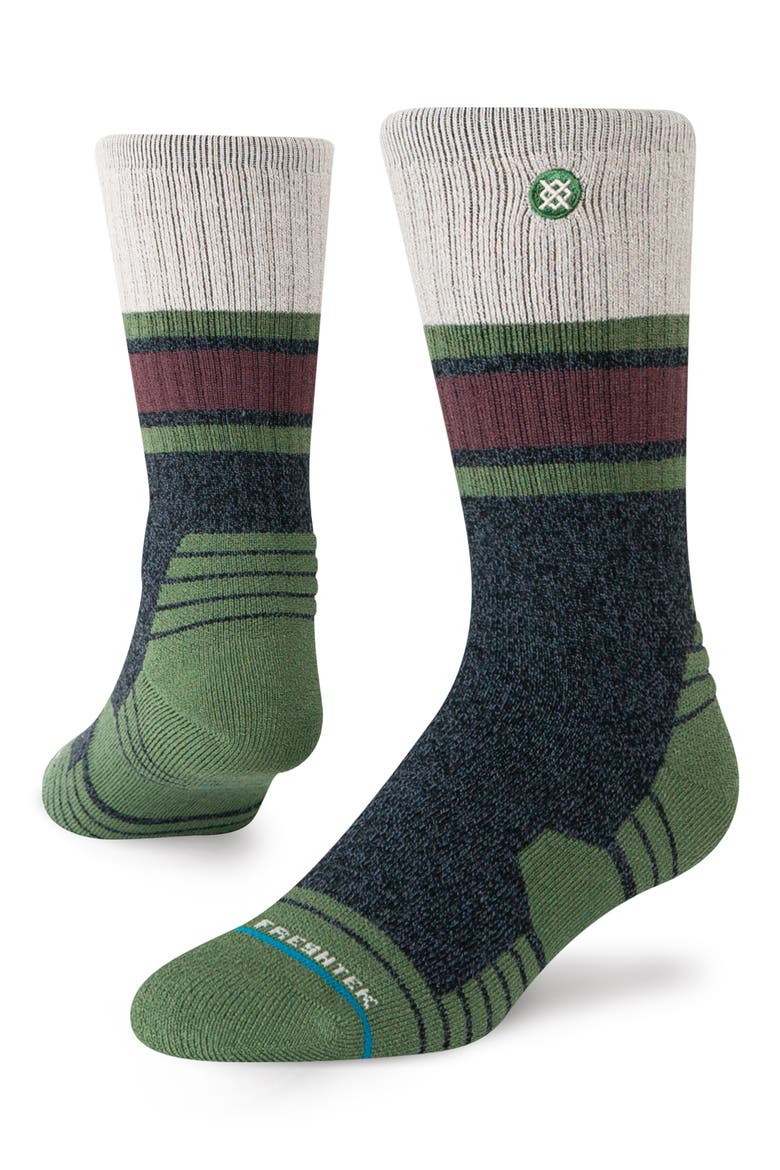 Half Mast Hike Crew Socks, Main, color, GREEN/ BLACK MULTI