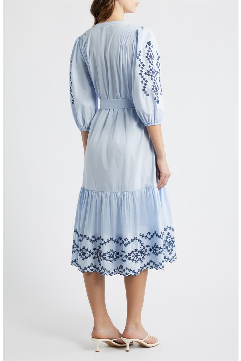 Carmel Eyelet Embroidered Tie Belt Cotton Dress, Alternate, color, BLUE BIRD