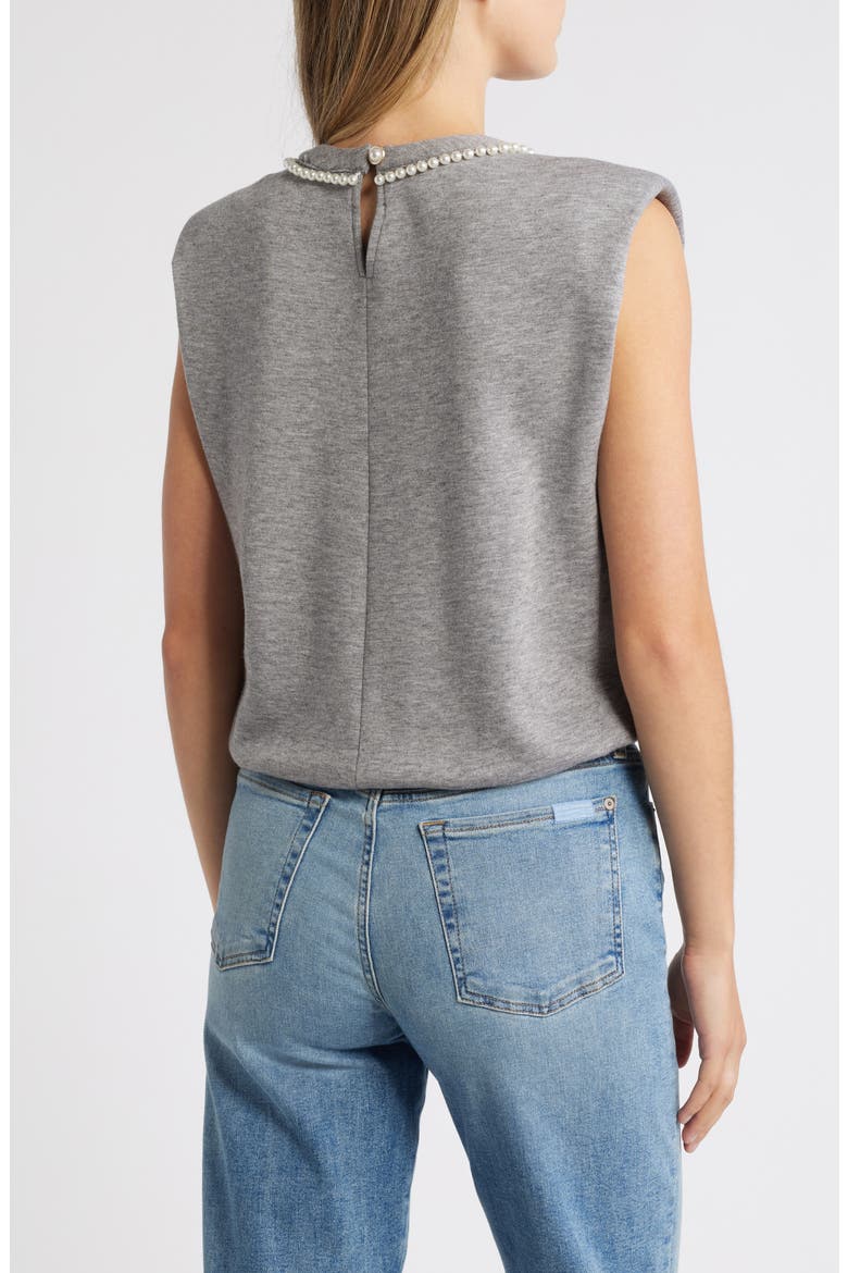 Faux Pearl Trim Extended Shoulder Top, Alternate, color, HEATHER GREY